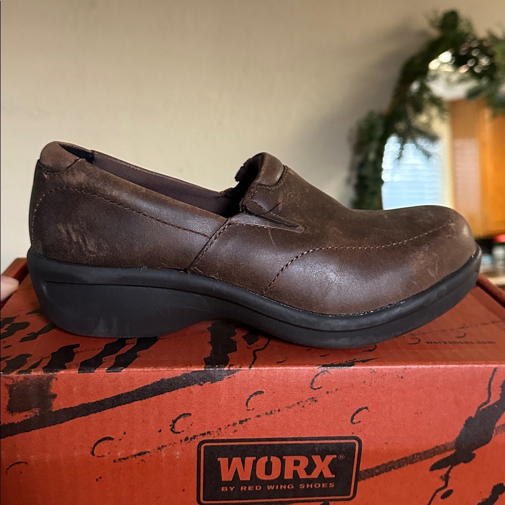 Red Wing Worx Loafer Womens Brown‎ Slip on Leather Clog Support Cushion size 6